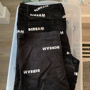 NWOT SCREAM HORROR HALLOWEEN GHOSTFACE DUMBGOOD CORDUROY LOGO BLACK MEDIUM PANTS